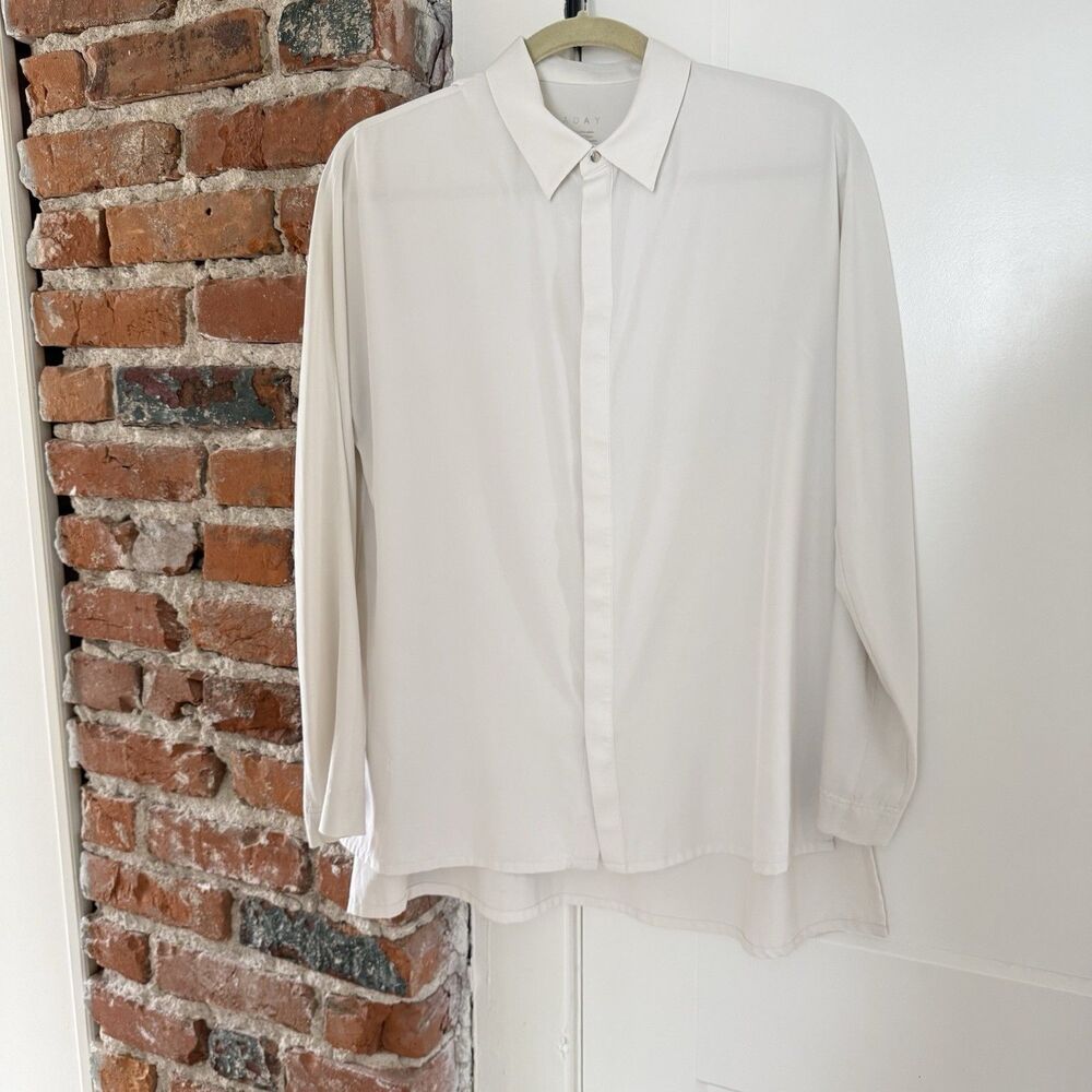 ADAY Women’s Size S Something Cool Blouse Ivory Snap Button Oversized Fit - Picture 2 of 10